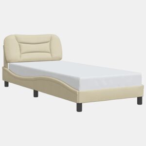 Estrutura de cama de solteiro para adultos com LED 80x200 cm tecido creme