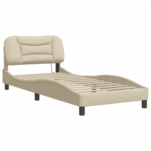 Estrutura de cama de solteiro para adultos com LED 80x200 cm tecido creme