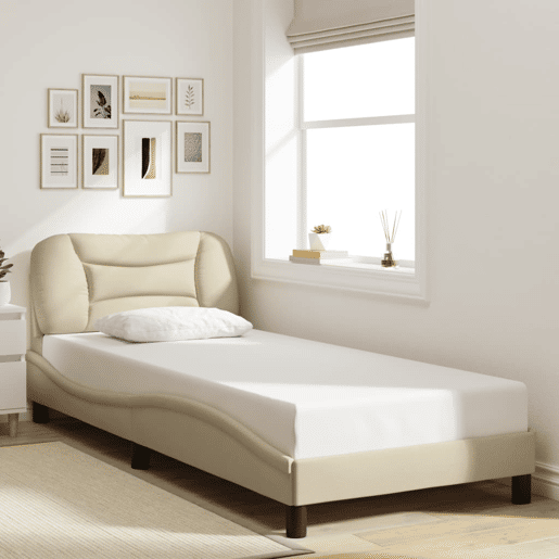 Estrutura de cama de solteiro para adultos com LED 80x200 cm tecido creme