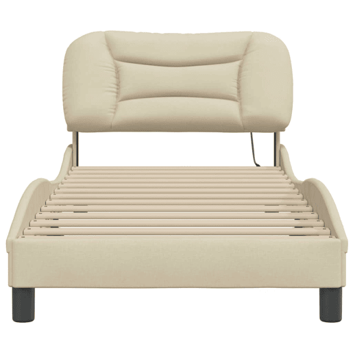 Estrutura de cama de solteiro para adultos com LED 80x200 cm tecido creme