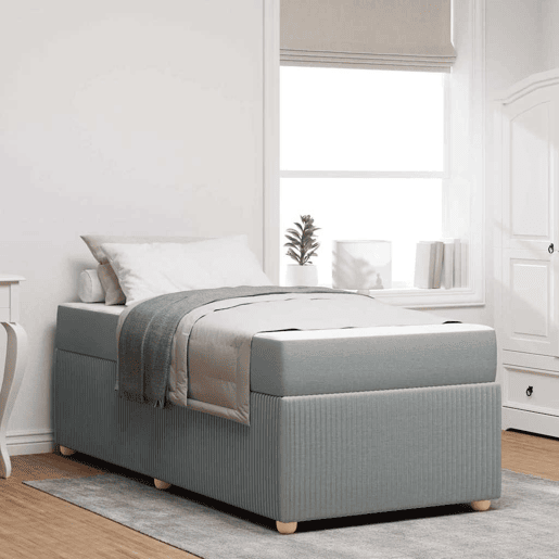 Estrutura de cama de solteiro Design com colchão Cinzento-claro 90 x 190 cm tecido