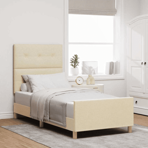 Estrutura de cama de solteiro para adultos com cabeceira Creme 90 x 200 cm tecido