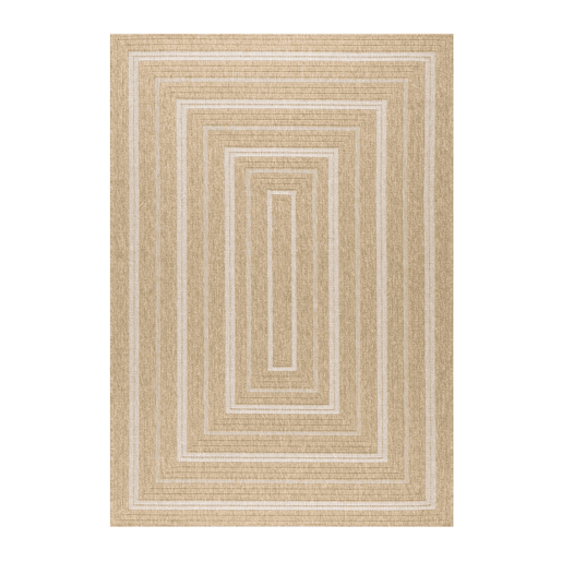 Tapete interiorexterior efeito de juta bege com padrões - 160x120x0.5 cm