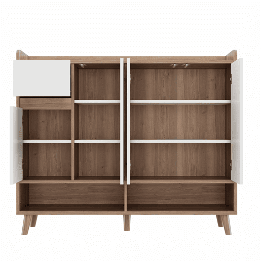Sapateira 120x35x99 cm - 4 portas, 1 gaveta, prateleira ajustável - Branco+Natural