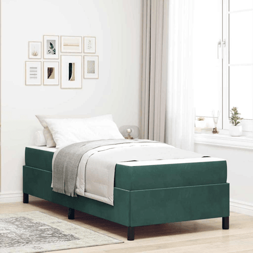 Estrutura de cama de solteiro para adultos com colchão Verde Escuro 80 x 200 cm tecido