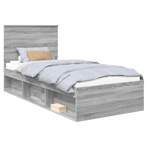 Estrutura de cama de solteiro com cabeceira - Cinza Sonoma 90 x 200 cm