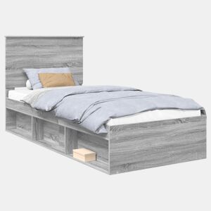Estrutura de cama de solteiro com cabeceira - Cinza Sonoma 90 x 200 cm