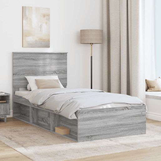 Estrutura de cama de solteiro com cabeceira - Cinza Sonoma 90 x 200 cm