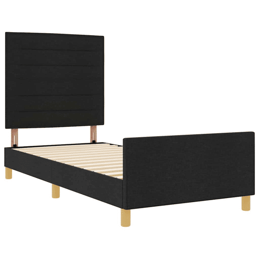 Estrutura de cama de solteiro para adultos com cabeceira Preto 90 x 200 cm tecido