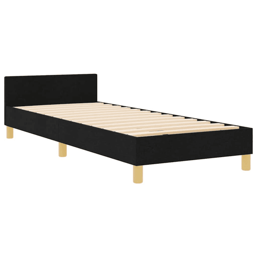Estrutura de cama de solteiro para adultos com cabeceira Preto 90 x 200 cm tecido