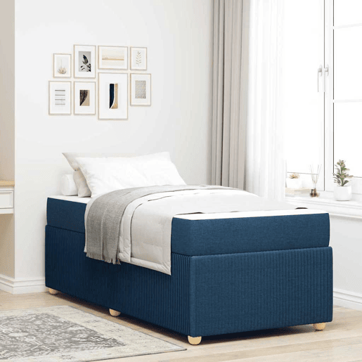 Estrutura de cama de solteiro para adultos com colchão Azul 80 x 200 cm tecido