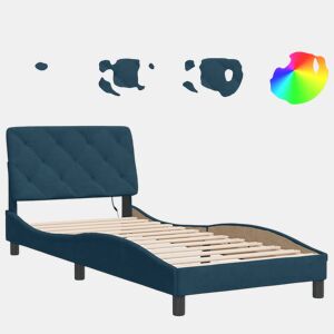Estrutura de cama de solteiro para adultos com LED 90x200 cm veludo azul