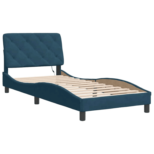 Estrutura de cama de solteiro para adultos com LED 90x200 cm veludo azul