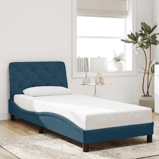 Estrutura de cama de solteiro para adultos com LED 90x200 cm veludo azul