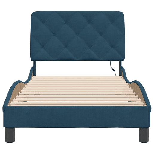 Estrutura de cama de solteiro para adultos com LED 90x200 cm veludo azul