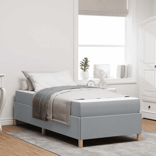 Estrutura de cama de solteiro Design com colchão Cinzento-claro 90 x 190 cm tecido
