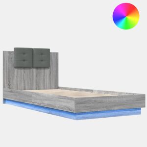 Estrutura de cama de solteiro moderno c cabeceiraluzes LED 90x200 cm cinza sonoma