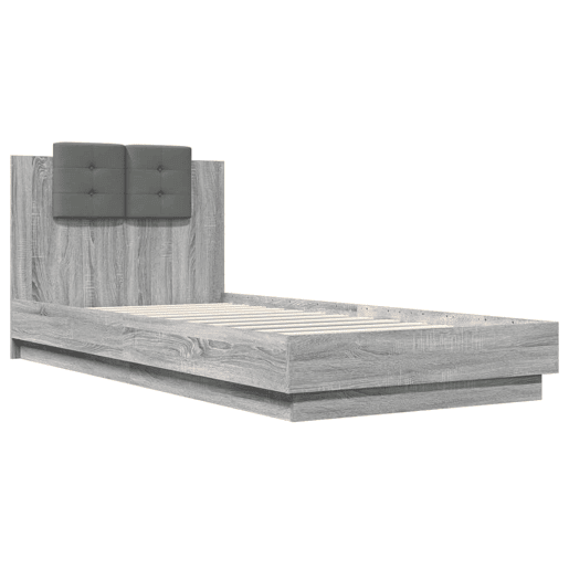 Estrutura de cama de solteiro moderno c cabeceiraluzes LED 90x200 cm cinza sonoma