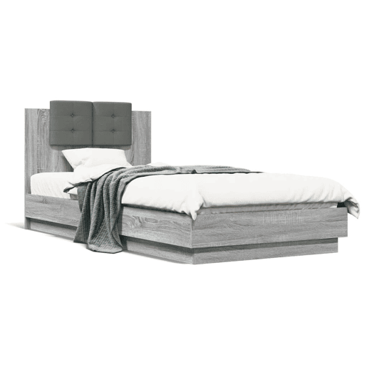 Estrutura de cama de solteiro moderno c cabeceiraluzes LED 90x200 cm cinza sonoma