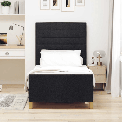 Estrutura de cama de solteiro para adultos com Cabeceira - Preto 100 x 200 cm tecido