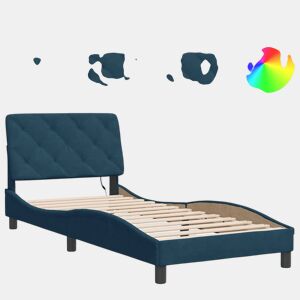 Estrutura de cama de solteiro para adultos com LED 90x190 cm veludo azul