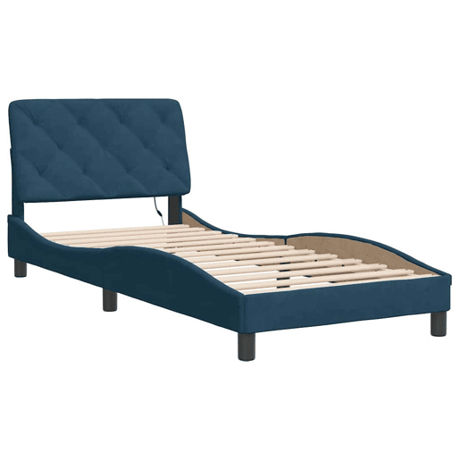 Estrutura de cama de solteiro para adultos com LED 90x190 cm veludo azul