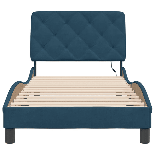 Estrutura de cama de solteiro para adultos com LED 90x190 cm veludo azul