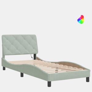 Estrutura de cama de solteiro simple com LED 90x200 cm veludo cinzento-claro
