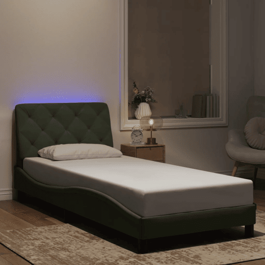 Estrutura de cama de solteiro simple com LED 90x200 cm veludo cinzento-claro
