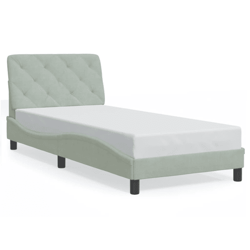 Estrutura de cama de solteiro simple com LED 90x200 cm veludo cinzento-claro