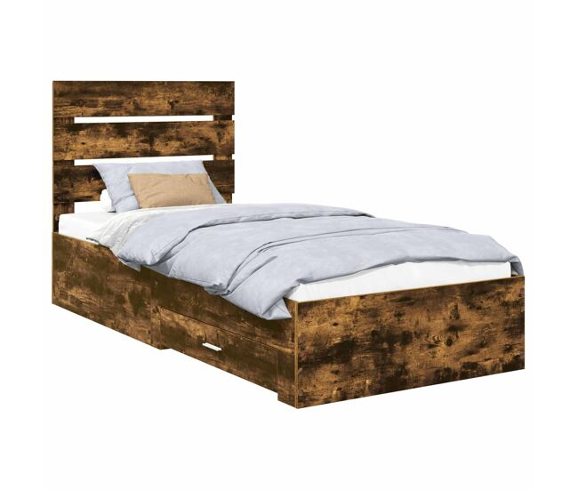 Estructura de cama individual para adultos con cajón - Roble ahumado 100 x 200 cm