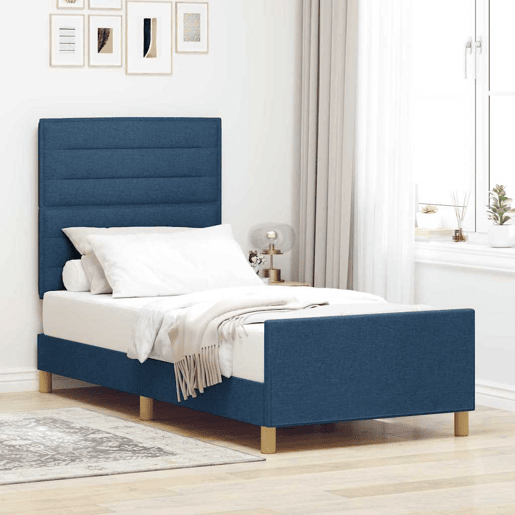 Estrutura de cama de solteiro para adultos com cabeceira Azul 90 x 190 cm tecido