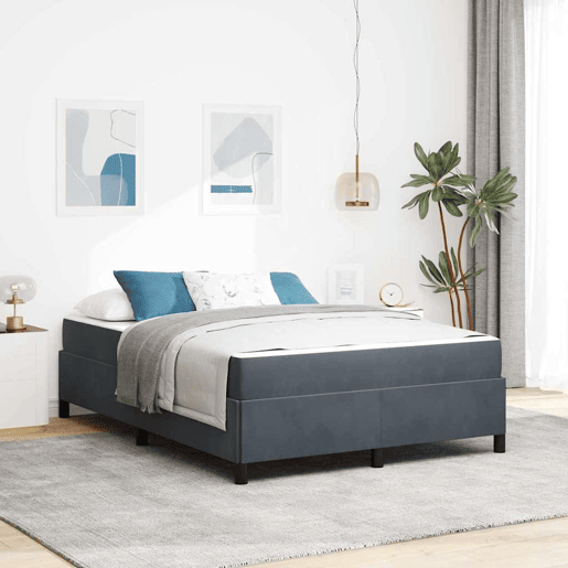 Estrutura da Cama de casal moderno com colchão Cinza Escuro 140 x 190 cm tecido