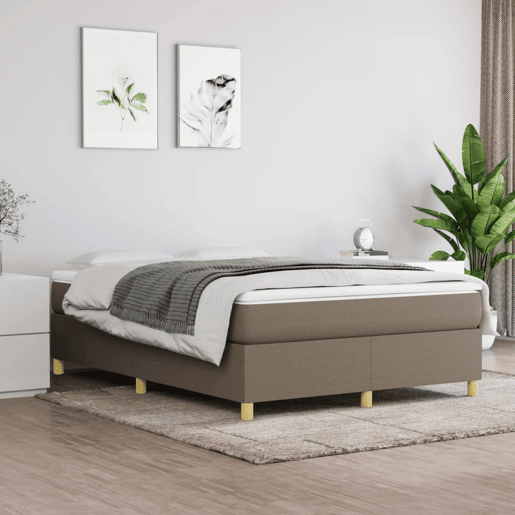 Estrutura de Cama de casal moderno com molas 140x200 cm tecido castanho-acinzentado