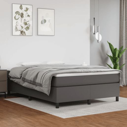 Estrutura de Cama de casal moderno com molas 140x190 cm couro artificial cinzento