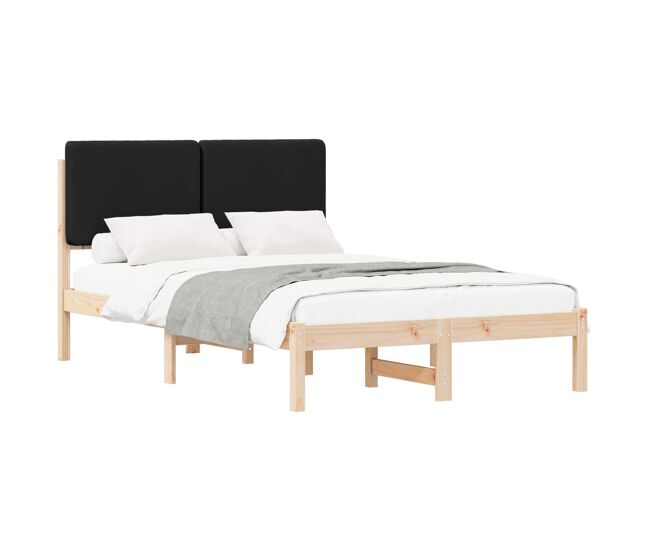 Estructura de cama matrimonial estilo con cabecera tapizada negro 135 x 190 cm