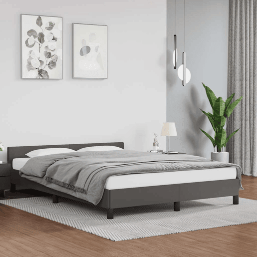 Estrutura Cama de casal para adultos c cabeceira sem colchão 140x200 cm cinzento