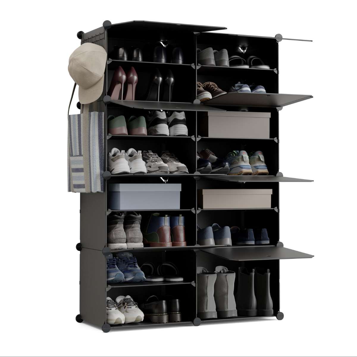 Zapateros cube c8 newlux negro 8 compartimentos, 32 pares (83x32x125cm)
