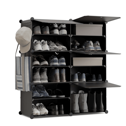 Sapateira Cube C6 Newlux 83x32x95 cm u2013 6 compartimentos, 24 pares Negro