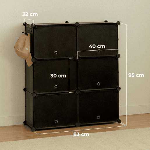 Sapateira Cube C6 Newlux 83x32x95 cm u2013 6 compartimentos, 24 pares Negro