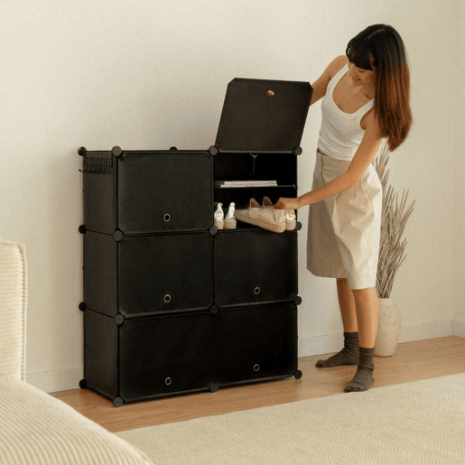 Sapateira Cube C6 Newlux 83x32x95 cm u2013 6 compartimentos, 24 pares Negro