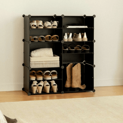 Sapateira Cube C6 Newlux 83x32x95 cm u2013 6 compartimentos, 24 pares Negro