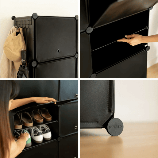 Sapateira Cube C6 Newlux 83x32x95 cm u2013 6 compartimentos, 24 pares Negro