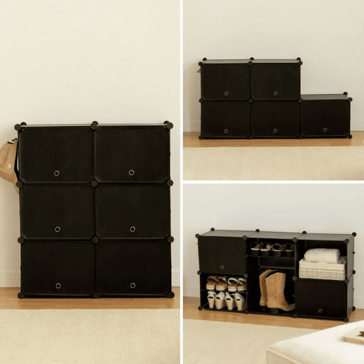 Sapateira Cube C6 Newlux 83x32x95 cm u2013 6 compartimentos, 24 pares Negro