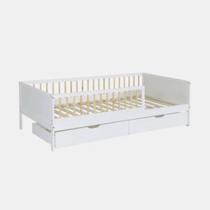 Cama ninho infantil 190cm pinho natural com estrado de ripas e gavetas Branco - 195x95.5x60 cm