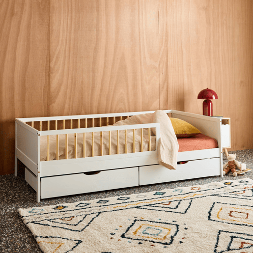 Cama ninho infantil 190cm pinho natural com estrado de ripas e gavetas Branco - 195x95.5x60 cm