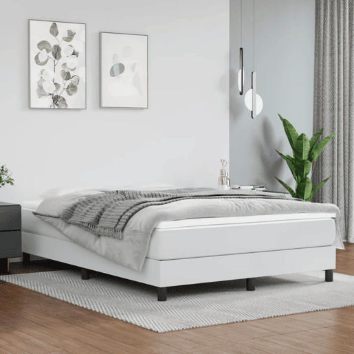Estrutura de Cama de casal moderno com molas 140x200 cm couro artificial branco
