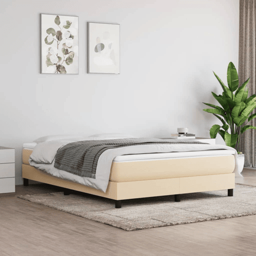 Estrutura de Cama de casal moderno com molas 140x200 cm tecido cor creme