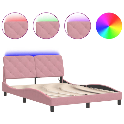 Estrutura de Cama de casal moderno com LED sem colchão 140x200 cm veludo rosa