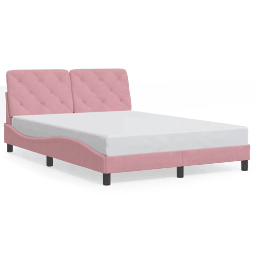 Estrutura de Cama de casal moderno com LED sem colchão 140x200 cm veludo rosa